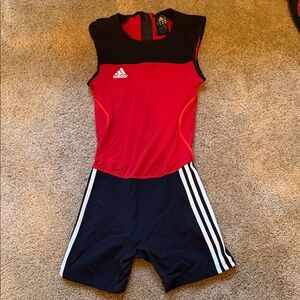Adidas Red and Black Performance Suit Singlet for Powerlifting